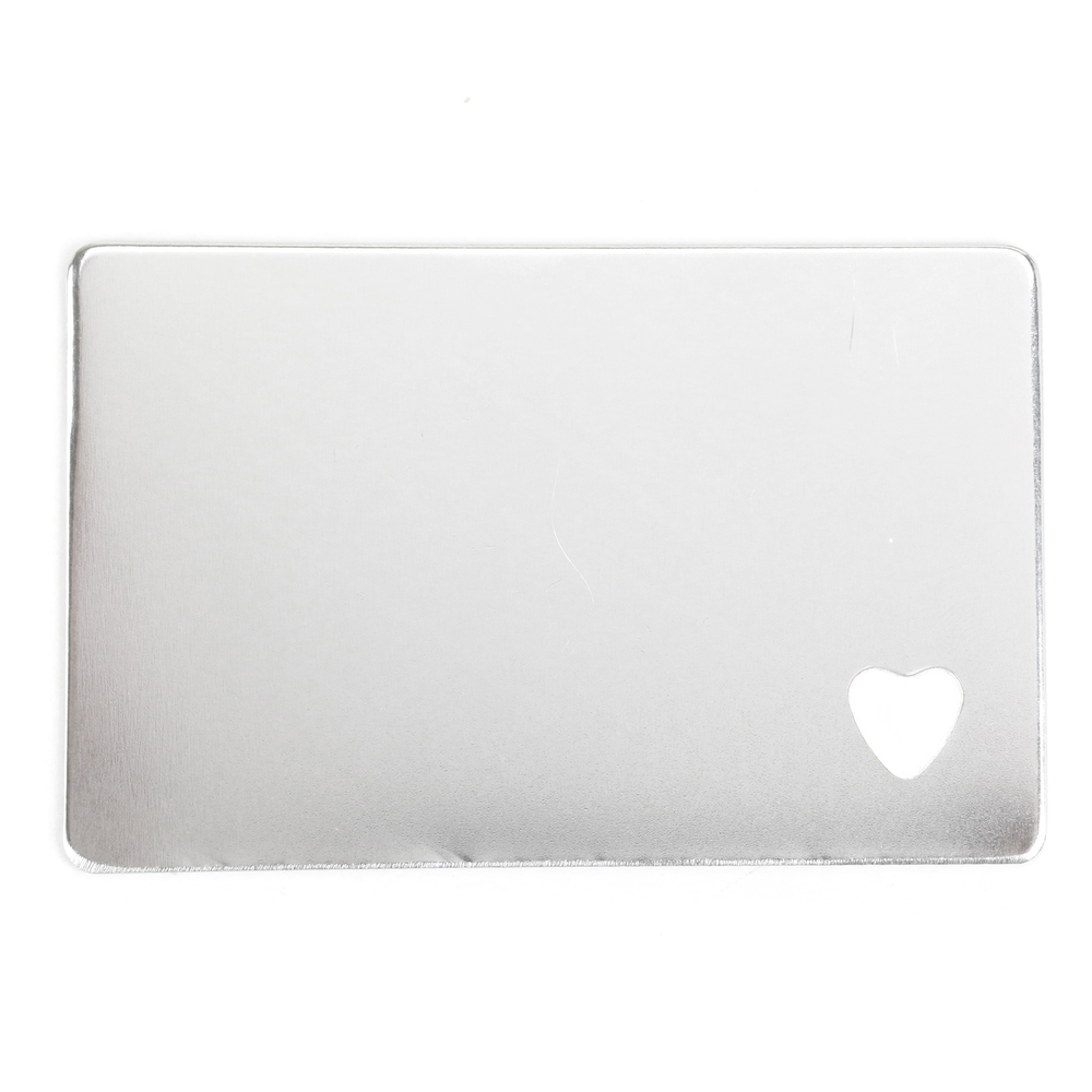 Metal Stamping Blanks Aluminum Wallet Card with Heart Cutout, 85.5mm (3.36") x 53.8mm (2.12"), 16g
